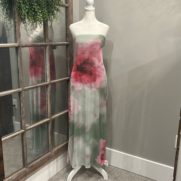 ASOS DESIGN mesh bandeau midi dress in floral blur print US 12 - Picture 1 of 5